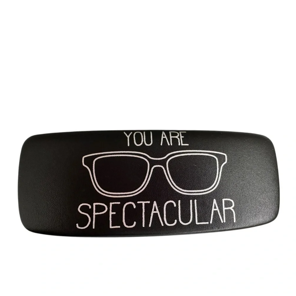 Black Vegan Leather Glasses Case “YOU ARE SPECTACULAR” in WhiteContrast Print